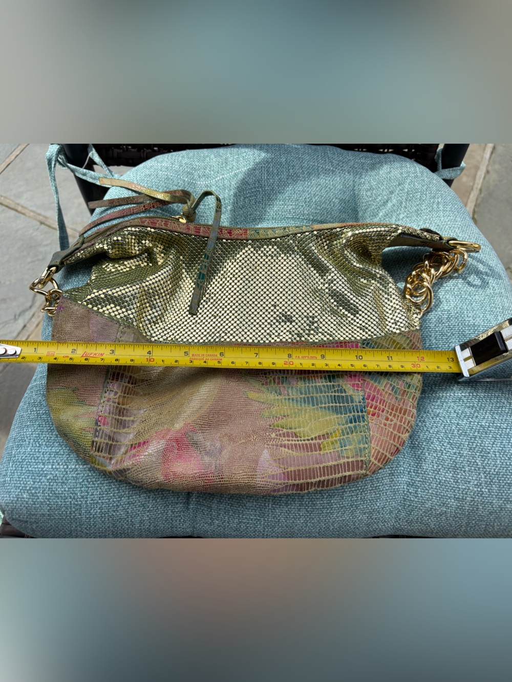 Vintage Whiting & Davis Gold and Green tone Snakeskin Mesh Shoulder Bag - Picture 6 of 7